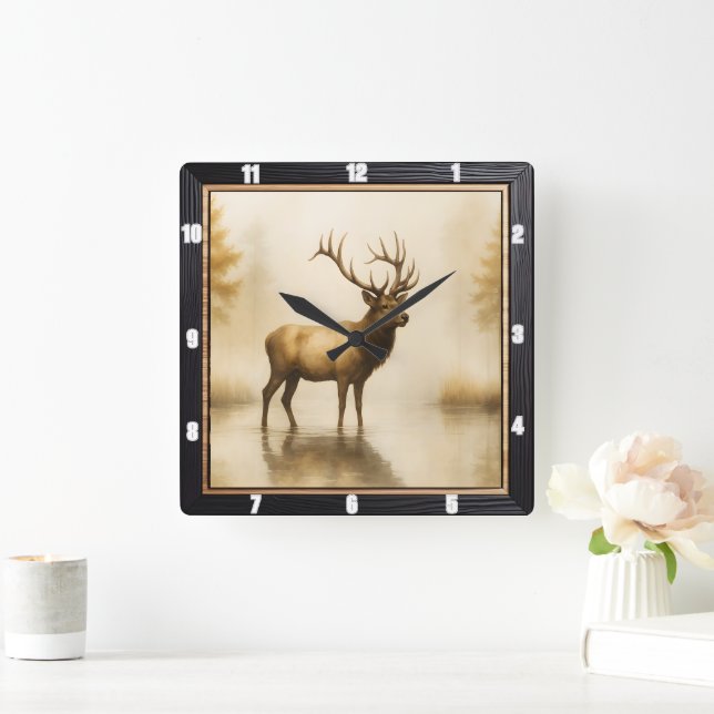 Regal Elk Misty Water  Square Wall Clock (Home)