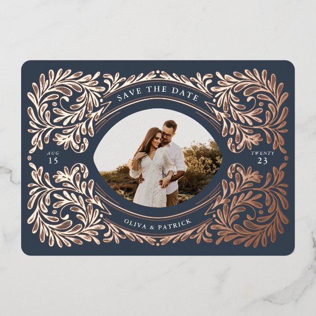 Regal Embellished Save The Date Photo Frame Navy (Front)