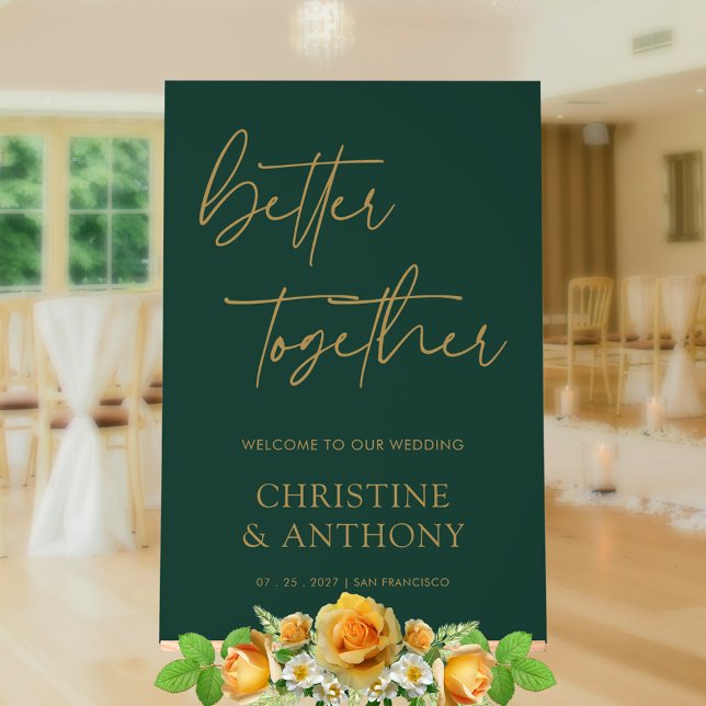 Regal Emerald Green & Gold Better Together Wedding Acrylic Sign (Regal Emerald Green & Gold Better Together Wedding Acrylic Sign)