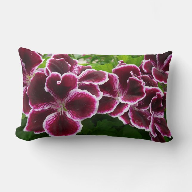 Regal Geranium Flowers Elegant Maroon Floral Lumbar Cushion (Front)