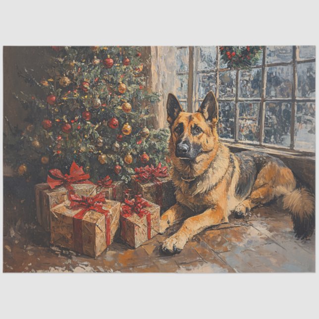 Regal German Shepherd Christmas Decoupage Tissue Paper (Front)