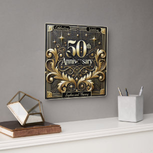Regal Gold: 50-Year Milestone Square Wall Clock