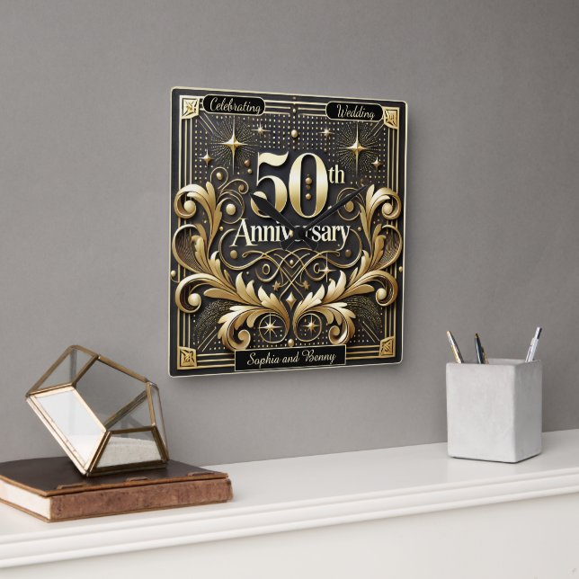 Regal Gold: 50-Year Milestone Square Wall Clock (Office)