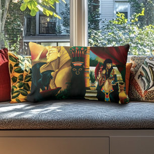 Regal Gold Ancient Egyptian Queen Mythology Lumbar Cushion
