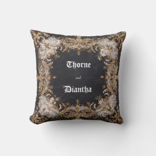 Regal Gold Baroque White Floral Black Marble Cushion