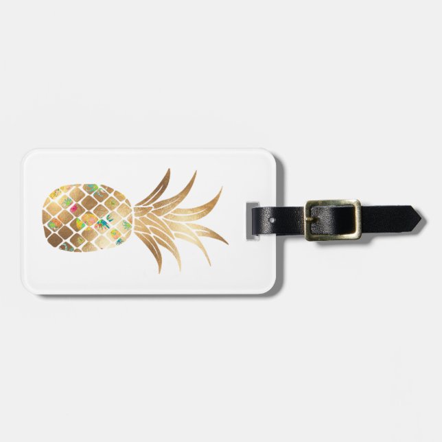 Regal Gold Collage Pineapple Luggage Tag (Front Horizontal)