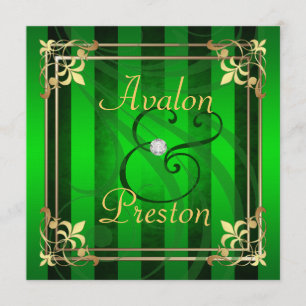 Regal Gold Filigree Green Stripe Invitation