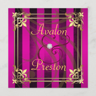 Regal Gold Filigree Pink Stripe Invitation