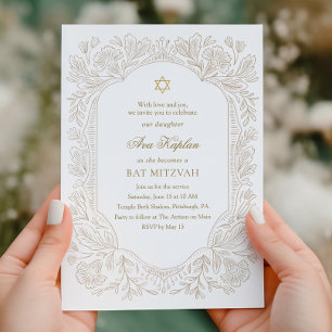 Regal Gold Floral Bat Mitzvah Invitation