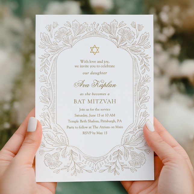 Regal Gold Floral Bat Mitzvah  Invitation (Creator Uploaded)