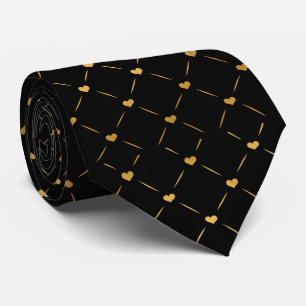 Regal Gold Heart Motif Black Neck Tie 