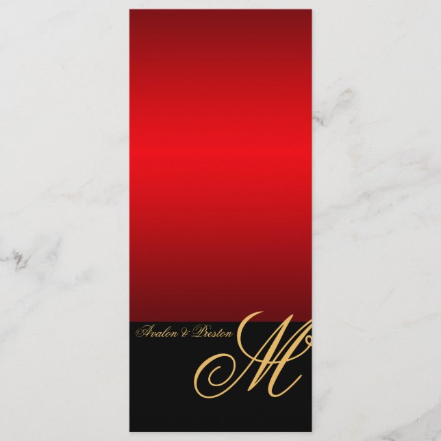 Regal Gold Monogram Red Modern Wedding Menu (Front)