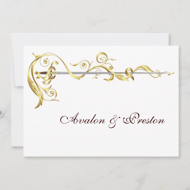 Regal Gold Scroll Ribbon Sword Wedding Invitation (Front)