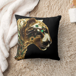 Regal Grace: The Gold Jaguar Adorned with Emeralds Cushion