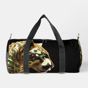 Regal Grace: The Gold Jaguar Adorned with Emeralds Duffle Bag