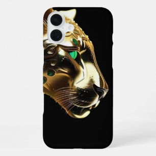 Regal Grace: The Gold Jaguar Adorned with Emeralds iPhone 16 Plus Case