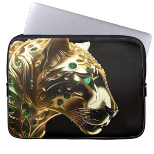 Regal Grace: The Gold Jaguar Adorned with Emeralds Laptop Sleeve