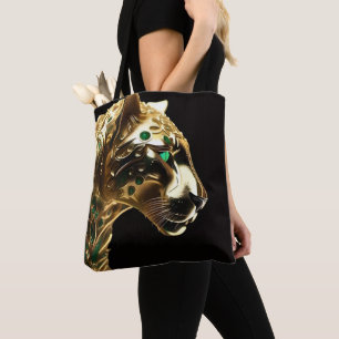 Regal Grace: The Gold Jaguar Adorned with Emeralds Tote Bag