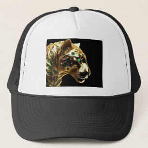 Regal Grace: The Gold Jaguar Adorned with Emeralds Trucker Hat