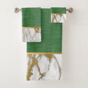 REGAL GREEN MARBLE GOLD BATHROOM TOWEL SET