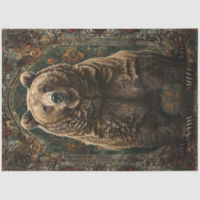 Regal Grizzly Bear Illustration Decoupage Tissue Paper (Front)