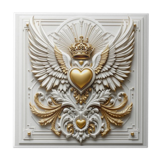Regal Heart and Eagle Ceramic Tile (Front)