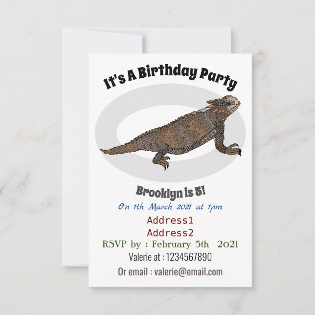 Regal horned lizard cartoon illustration  invitation (Front)