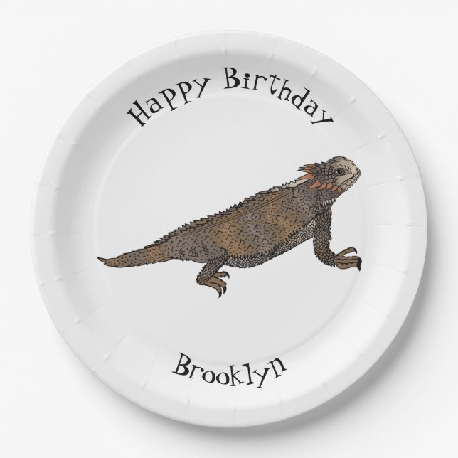 Regal horned lizard cartoon illustration  paper plate (Front)
