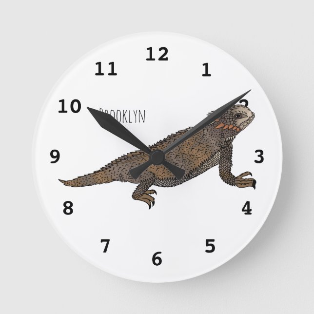 Regal horned lizard cartoon illustration round clock (Front)