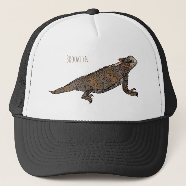 Regal horned lizard cartoon illustration  trucker hat (Front)