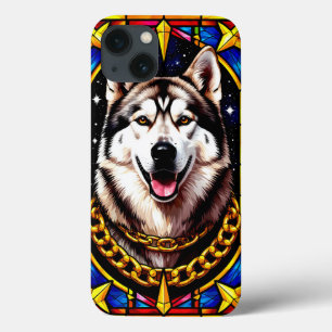 Regal Husky Portrait with Gold Chain iPhone 13 Case