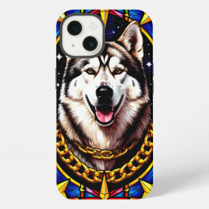 Regal Husky Portrait with Gold Chain iPhone 13 Case