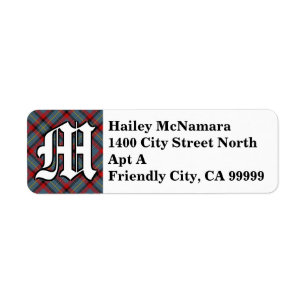 Regal Irish Clan McNamara Tartan Monogram Return Address Label