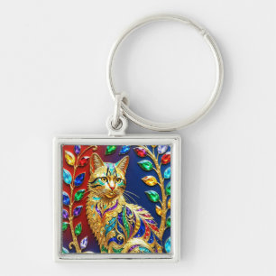 Regal Jewel Cat – Multicolor Luxury Art Key Ring