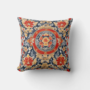 Regal Khokhloma: Ornate Floral Medallion Cushion