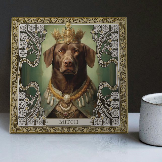 Regal Labrador Art Deco Personalizable Artwork Ceramic Tile (Creator Uploaded)