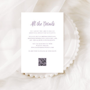 Regal Lavender and White Wedding Details QR Code Enclosure Card