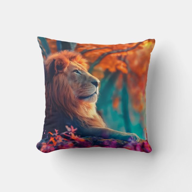 Regal Lion in Enchanted Forest Design Cushion (Front)