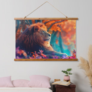 Regal Lion in Enchanted Forest Design Hanging Tapestry