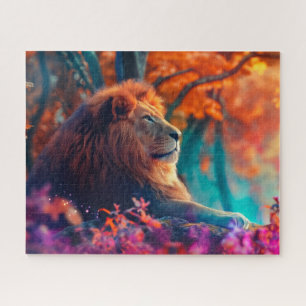 Regal Lion in Enchanted Forest Design Jigsaw Puzzle