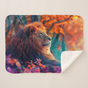 Regal Lion in Enchanted Forest Design Sherpa Blanket