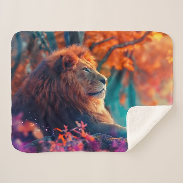 Regal Lion in Enchanted Forest Design Sherpa Blanket (Front (Horizontal))