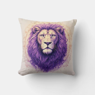 Regal Lion with Purple Mane and Cosmic Accents Cushion