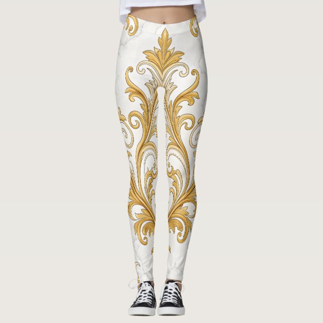 Regal Marble Seamless Pattern – Gold Baroque  Leggings (Front)