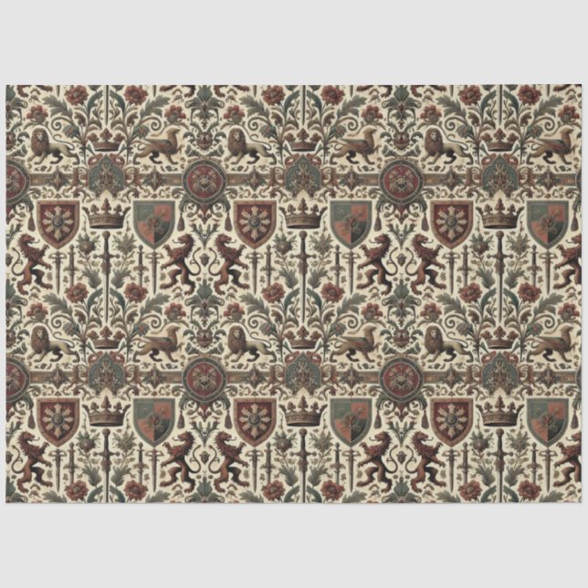 Regal Mediaeval Heraldic Pattern Tissue Paper (Front)