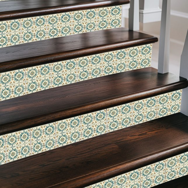 Regal Moroccan Medallion Mediterranean Teal & Gold Ceramic Tile (Creator Uploaded)
