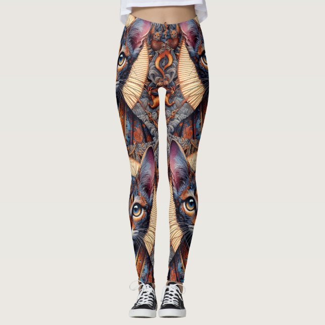 Regal Mythic ornate fantasy feline Planner Leggings (Front)