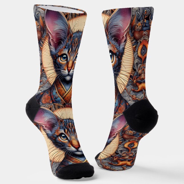 Regal Mythic ornate fantasy feline Planner Socks (Angled)