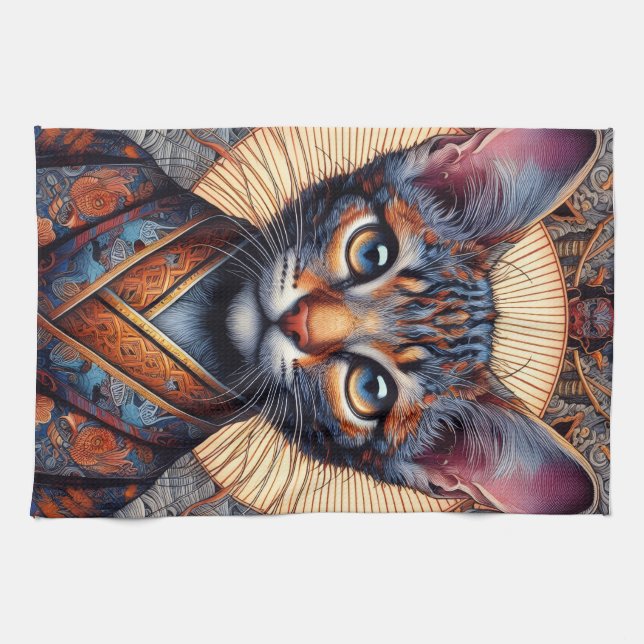 Regal Mythic ornate fantasy feline  Tea Towel (Horizontal)