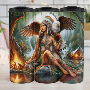 Regal Native Woman, Eagle Companion. Thermal Tumbler